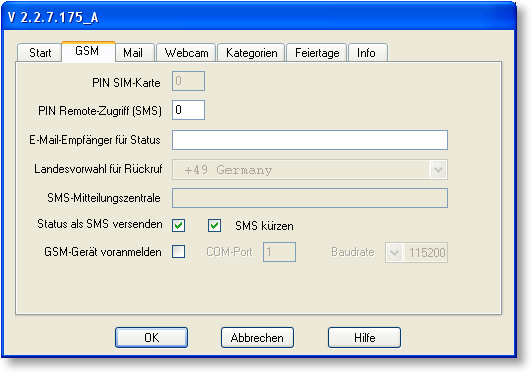 S0-Recorder - Menü Extras Optionen GSM