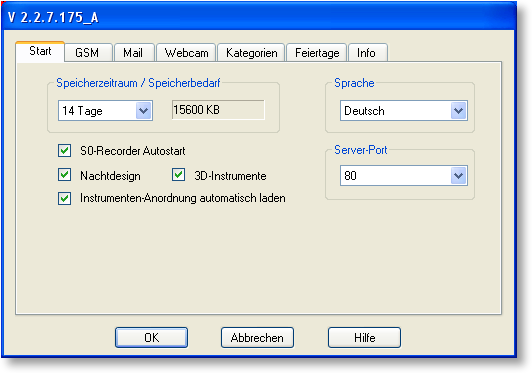 S0-Recorder - Menü Extras Optionen Start