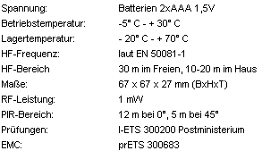S0-Recorder - Marmitek X10 Bewegungsmelder MS13 Datenblatt